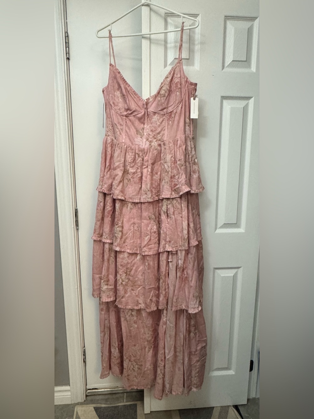 Anthropologie Dusty Rose Tiered Floral Maxi Dress